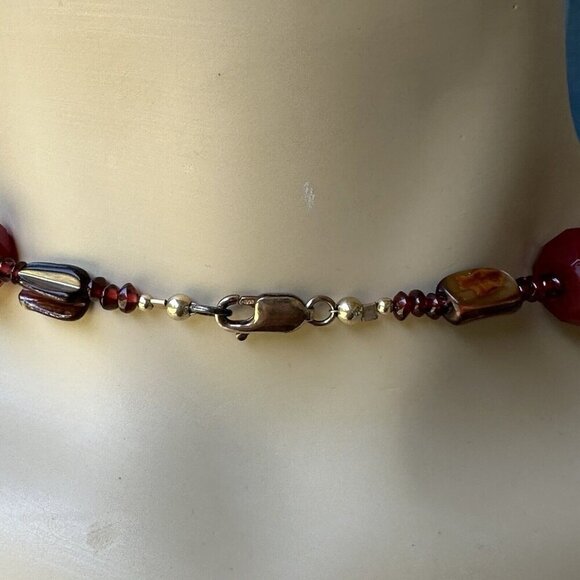 VTG Faceted Red Crystal Abalone Shell Spacer Beads Necklace Fashion Jewelry 18"‎ - Picture 5 of 8
